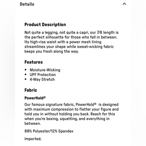 Women’s PowerHold Fabletics 7/8 Leggings- Size S - Picture 3 of 3